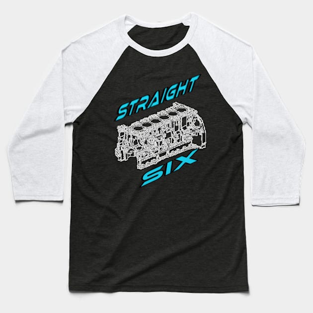 Engine Block Straight 6 (Blue 2) Baseball T-Shirt by CarEnthusast